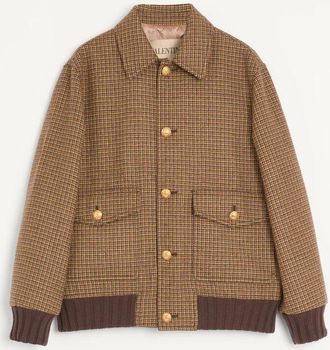 Valentino Bomber Valentino In Lana Con Motivo Pied De Poule Uomo MARRONE 46