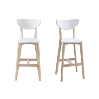 Miliboo Miliboo - Taburete De Bar Escandinavo Blanco Y Madera 75cm Lote De 2 Leena