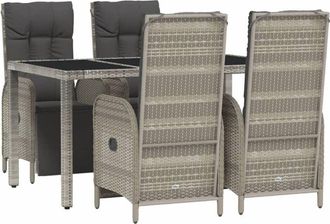 vidaXL Set Comedor De Jard&iacute;n 5 Piezas Con Cojines Rat&aacute;n Sint&eacute;tico Gris Vidaxl