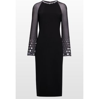 Jenny Packham Eurabia Mesh-Sleeve Midi Dress in Liquorice at Nordstrom, Size 8 Uk