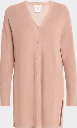 Lafayette 148 New York Ribbed Side-Slit Cotton Cardigan