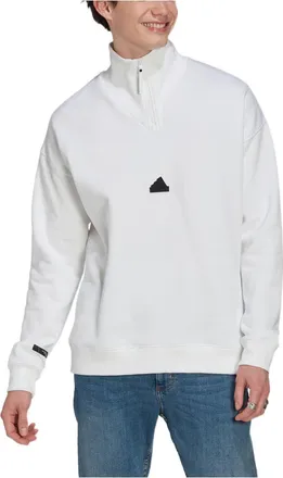 adidas Mens adidas New 1/2-zip Solid Color Small Logo Half Zipper Pullover Stand Collar Long Sleeves White HG2074