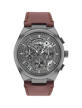 Calvin Klein Reloj Esqueleto Con Correa De Piel Multifunci&oacute;n