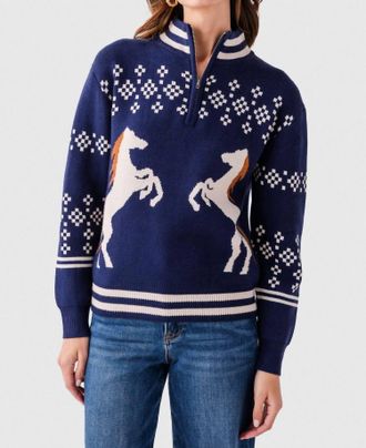 THML Clothing Horse Novelty 1/2 Zip Sweater In Navy