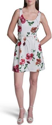 BCBGeneration Floral Scuba Fit & Flare Minidress in Ecru Multi at Nordstrom Rack, Size 14