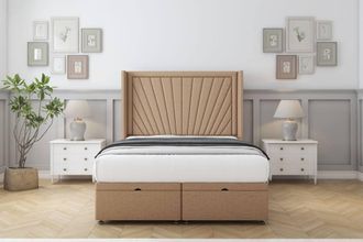 Comfort Beds Sunrise Dumfries Ottoman Bed Base-54 Wingback Headboard in Light Brown | Size: Small Single