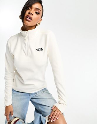 The North Face Glacier 100 - Pile color crema con zip corta-Bianco