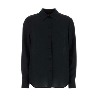 Gucci Overhemden, Dames, Zwart, L, GG Cr&ecirc;pe Zijde Shirt