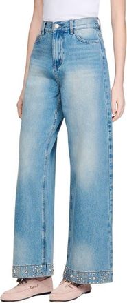 Sandro Rhinestone straight-leg jeans in Blue Jean at Nordstrom, Size 40 Eu
