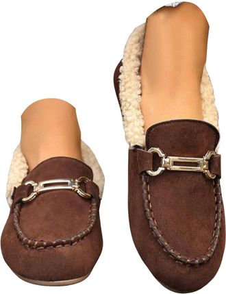 Generic Loafers for Women Slip On Winter Warm Suede Fuzzy Lined Casual Flat Shoes Womens Round Toe Soft Sole Comfort Non Slip Walking Shoes Outdoor Leisure Bu