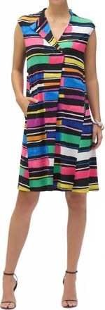 Joseph Ribkoff V-Neck Sleeveless Trapeze Dress In Black/multi
