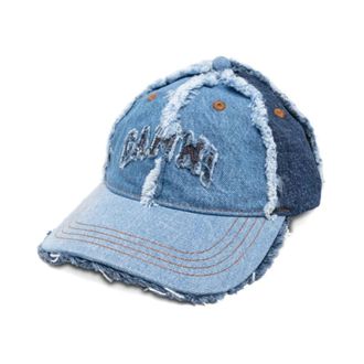 Ganni Frayed Panelled Baseball Cap - Dames - Petten - Blauw - ONE Size - Denim - Accessoires