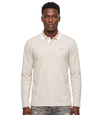 HUGO BOSS Beige Solid Shirt Collar Polo