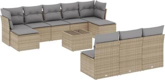 vidaXL Set De Sof&aacute;s De Jard&iacute;n 11pzas Con Cojines Rat&aacute;n Sint&eacute;tico Beige Vidaxl