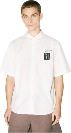 Undercover Logo Patch Katoenen Shirt - Heren - Korte mouwen Overhemden - Wit - 2XL - Katoen - Overhemden