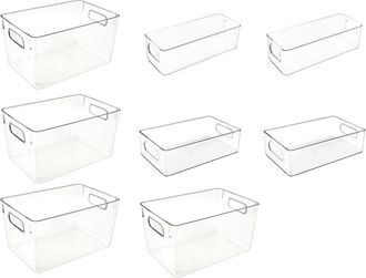 OEM Juego De 8 Organizadores Para Refrigerador (4 Grandes, 2 Medianos, 2 Peque&ntilde;os) Hechos De Pet Transparente, Apilables