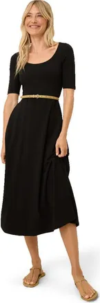Pact Fit & Flare Signature Scoop Dress Made With Organic Cotton in Black at Nordstrom, Size Large