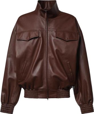 Balenciaga High-Neck Leather Bomber Jacket