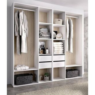 Dmora Gran Armario Brento, Muebles De Dormitorio, Vestidor, Armario De Ropa, 196x45 H205 Cm, Blanco Y Roble - Dmora
