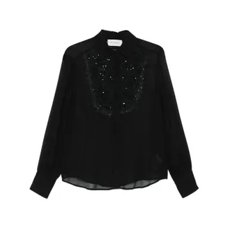 Ermanno Scervino Shirts, female, Black, S, Black Sequin Appliqué Long Sleeve Blouse