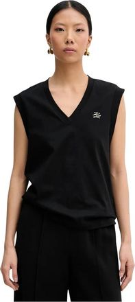 Karl Lagerfeld V-hals Top - Dames - Tops zonder mouwen - Zwart - XS - Katoen - Tops