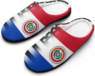 Generic US & Paraguay Flag Funny Mens Cotton Slippers Soft Non-Slip Rubber Sole House Slipper Indoor Outdoor