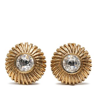 Chanel Gold Plated Rhinestone Sunburst Clip On Earrings