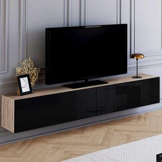 IDMarket Idmarket - Mueble Tv Suspendido Elio 2 Puertas Madera Y Negro 180 Cm