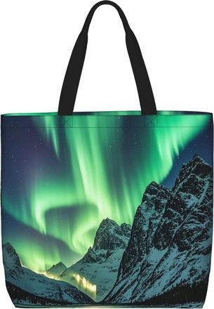 Generic Northern Light Grocery Bag Portable Handbag Waterproof Shoulder Bags For Camping Casual Ladies