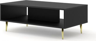 AKL FURNITURE Mesa de centro efecto madera Negro y Dorado LED
