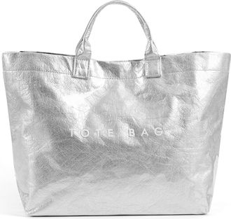 Generic PVC Tote Bag for Women, Large Plastic Tote Bag for Work Letter Print bag Kraft Paper Work Handbags Purses (Silver)