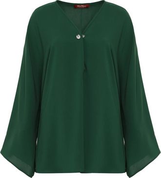 Max Mara Blouse met kimonomouwen en uitsnijddetail - Dames - Blouses - Groen - XL - Polyester - Overhemden