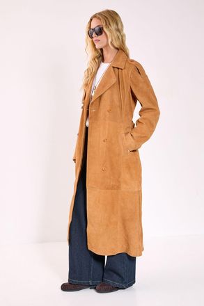 NASTY GAL Womens Real Suede Trench Coat - Tan Leather - Size 12 UK