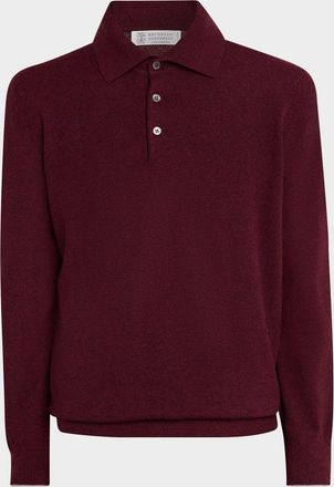 Brunello Cucinelli Men & apos;s Cashmere Knit Long-Sleeve Polo Shirt
