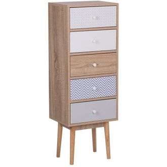 Beliani C&oacute;moda De Madera Clara Con Dise&ntilde;o Escandinavo De 5 Cajones Madera Fabricada Blanco Y Gris Foley