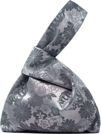 Generic Japanese Imported Kimono Art Pattern Wrist Bag Tote Handbag Knot Pouch Wallet Portable Purse for Women(Gray)