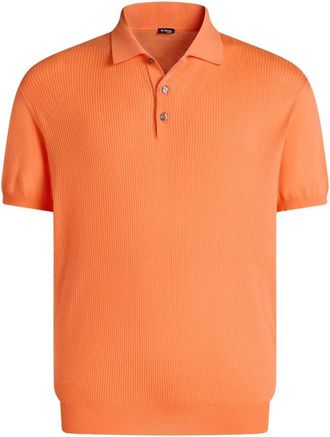 Kiton Geribbelde katoenen poloshirt - Heren - Ronde hals truien - Oranje - XL - Katoen - Truien & Vesten