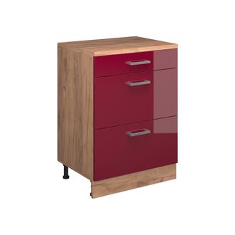 Vicco Armario De Cocina Para Techo Inclinado R-line, Rojo De Alto Brillo, 60 Cm Sin Inclinaci&oacute;n Con 3 Cajones, Vicco