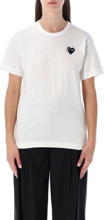 Comme Des Garçons White Cotton T-Shirt With Crystal Heart