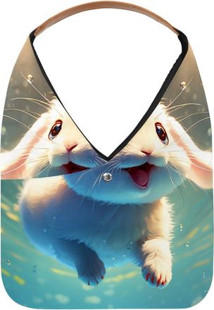 Generic Lovely Rabbit Swims Underwater Reusable Lightweight Grocery Bags - Foldable Into Compact Pouch, Washable & Sturdy, Multipurpose for Shopping and Trave