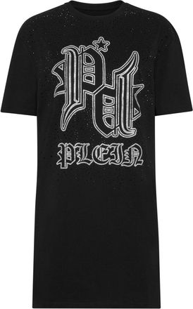 Philipp Plein crystal-logo T-shirt dress - women - Cotton - S - Black