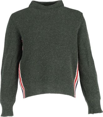 Thom Browne Ribbed-Knit Mock Neck Sweater in Green Wool