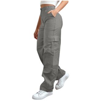 Generic Womens Straight Leg Pants Cargo Trousers Elastic Waist Pants Tracksuit Activewear Women Baggy Wide Leg Casual Work Trousers Elasticated Waist Jogging 