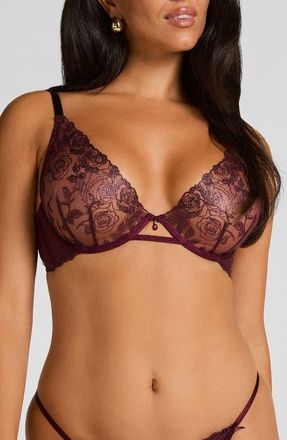 Hunkem&ouml;ller Hollie Embroidered Mesh Underwire Bra in Fig at Nordstrom, Size 32 D