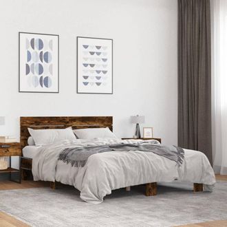 vidaXL Vidaxl - Estructura Cama Madera Ingenier&iacute;a Metal Roble Ahumado 140x200cm