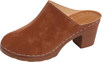 Generic Womens Heeled Sandals Closed Toe Comfortable Summer Shoes Solid Color Stylish Versatile Chunky Heel Classic Breathable Slip On Sandals Outdoor Beach