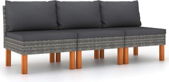vidaXL Sof&aacute;s Centrales 3 Uds Rat&aacute;n Sint&eacute;tico Y Madera De Eucalipto Vidaxl
