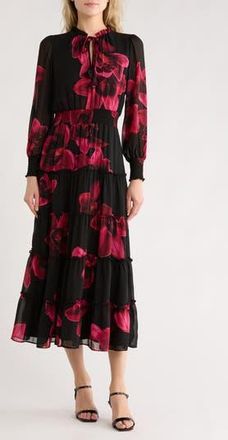 Halogen Tie Neck Long Sleeve Maxi Dress in Rich Black at Nordstrom Rack, Size X-Large