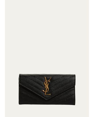 Saint Laurent Large YSL Pebbled Leather Flap Wallet