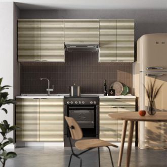 Vicco Mueble De Cocina Fame-line, Panel Roble/blanco, 200 Cm, Et Antracita